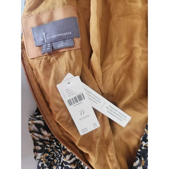 NWT By Anthropologie V-Neck Ruffle Lace Slip Dress Sz 2P Petite Brown 9D409 - Picture 9 of 12